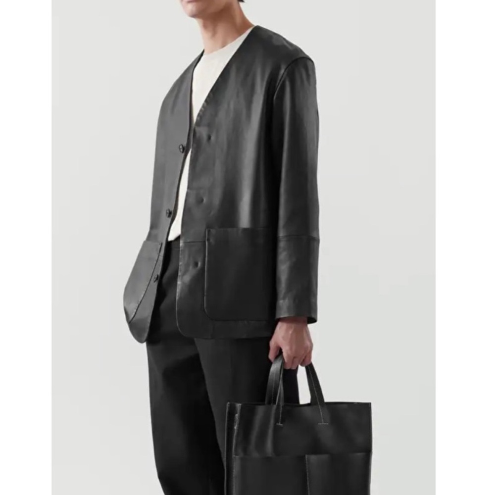 COS Black Lightweight Leather Shirt Jacket